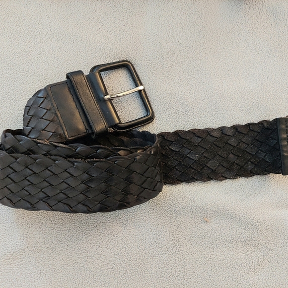 Club Monaco Women's Woven Rina Centur Black Noir Leather Belt Size M/L - Picture 2 of 8